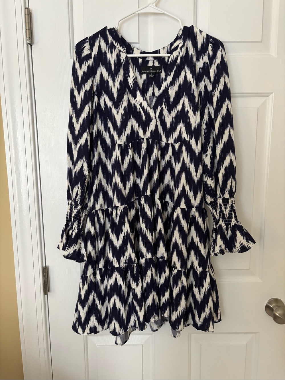 Pomander Place Blue and White Kenzo Ikat Long Sleeve Dress Size Small